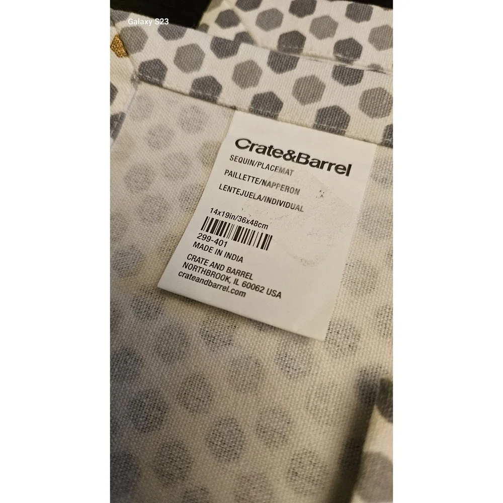 Set of 7 Crate and Barrel Sequin Geometric‎ Placemats Metallic Gold Black Gray